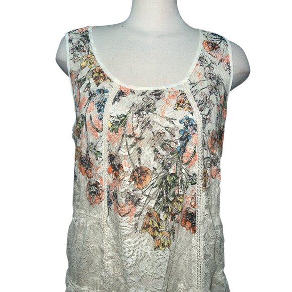 New Directions Womens Floral Embroidered Lace Sleeveless Top Ivory Multicolor Si - Picture 3 of 11